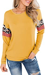 Womens Color Block Tunic Tops Crewneck Long Sleeve T-Shirt